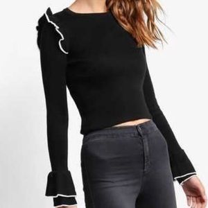 Black Ruffle Shoulder Topshop Sweater